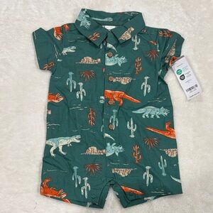 Carter's Teal Dinosaur Button-Up Romper